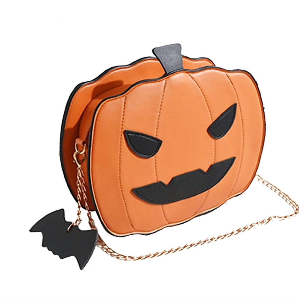 Pumpkin Halloween purse bag vegan leather bat charm costume jack-o-lantern New